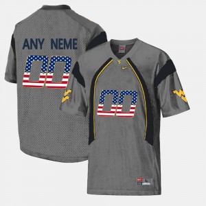 Men US Flag Fashion #00 West Virginia University college Custom Jersey - Grey