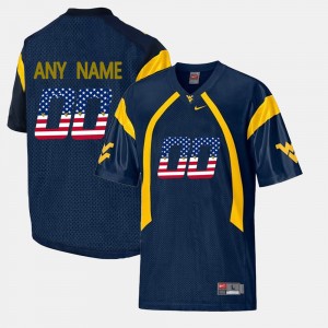 Men's #00 US Flag Fashion West Virginia University college Custom Jerseys - Navy Blue