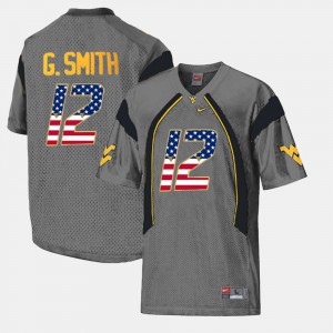 Men's US Flag Fashion #12 West Virginia Mountaineers Geno Smith college Jersey - Gray