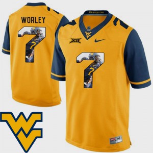 Mens #7 Daryl Worley college Jersey - Gold Pictorial Fashion Football West Virginia University