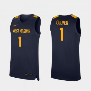 Men's #1 Replica Basketball West Virginia Mountaineers Derek Culver college Jersey - Navy