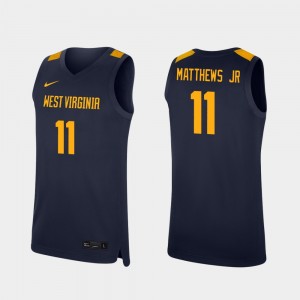 Men West Virginia Mountaineers Replica #11 Basketball Emmitt Matthews Jr. college Jersey - Navy