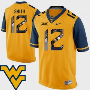 Men's #12 WV Football Pictorial Fashion Geno Smith college Jersey - Gold