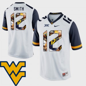 Mens Pictorial Fashion #12 Football WV Geno Smith college Jersey - White