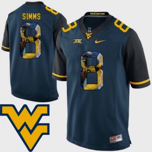 Men Football #8 Pictorial Fashion WVU Marcus Simms college Jersey - Navy