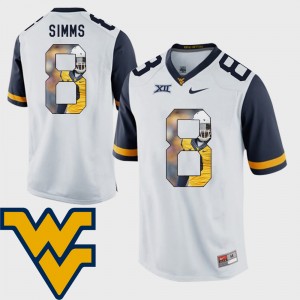 Men #8 WVU Football Pictorial Fashion Marcus Simms college Jersey - White