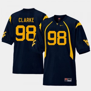 Men's Replica West Virginia University Football #98 Will Clarke college Jersey - Navy