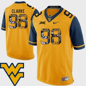 Mens #98 Football Pictorial Fashion WVU Will Clarke college Jersey - Gold