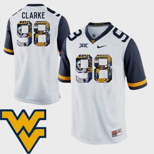 Mens #98 West Virginia Mountaineers Football Pictorial Fashion Will Clarke college Jersey - White