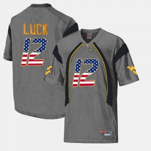 Men's US Flag Fashion #12 West Virginia Mountaineers Oliver Luck college Jersey - Gray